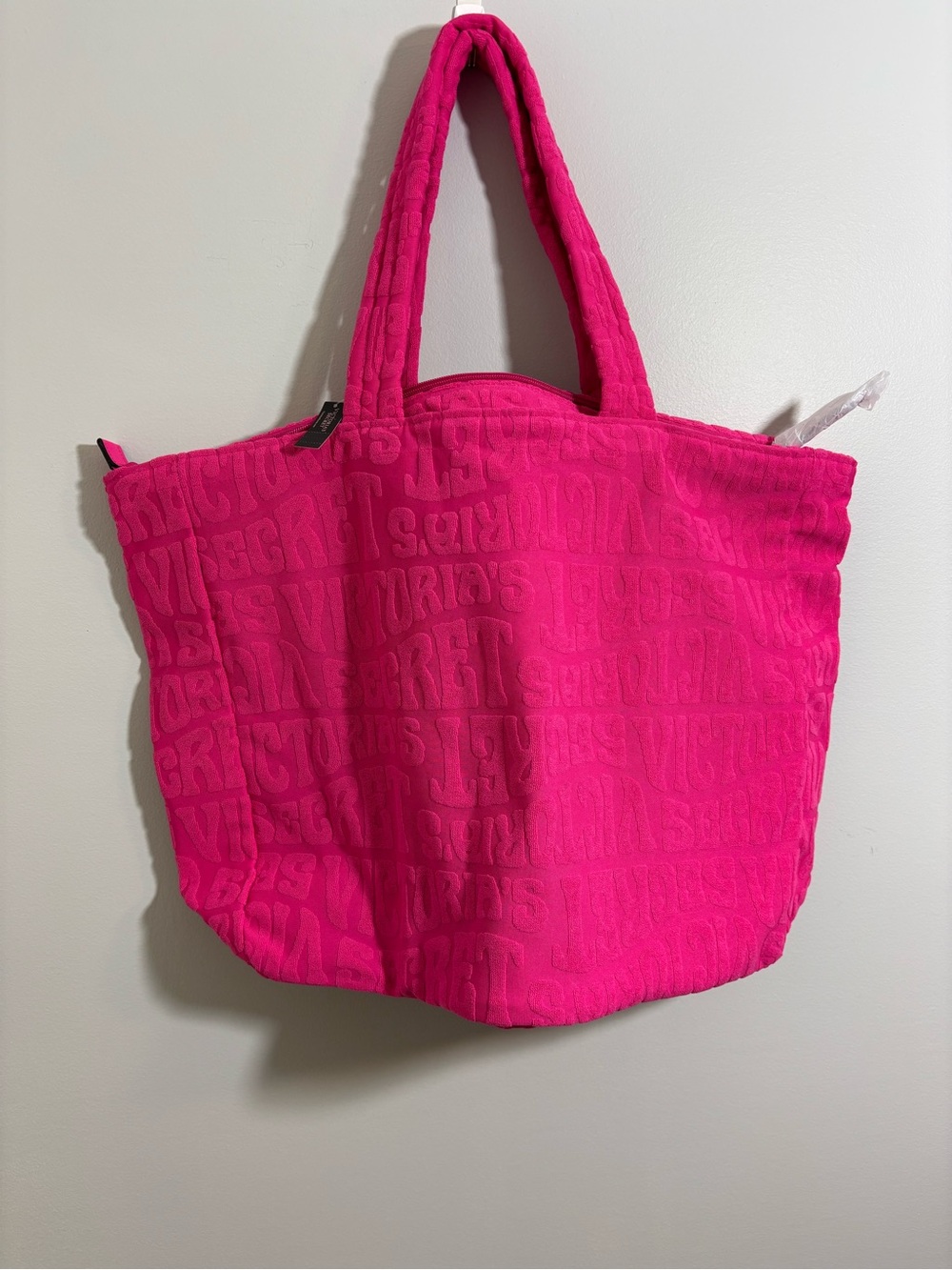 Victoria’s Secret NWT Hot Pink Terry Logo Tote Bag Y2K Travel Beach Gym
